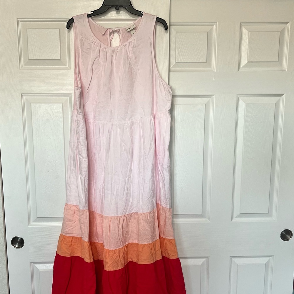 Ava & Viv color Block Maxi Dress Size 2X NWOT 🔴🟠🩷 - Picture 3 of 15